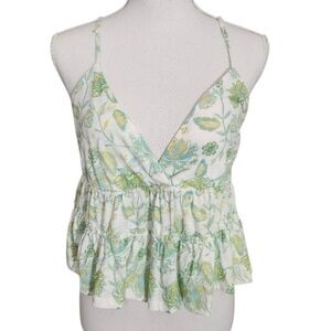So White and Green Sleeveless V-Neck Camisole with Ruched Detail XXL